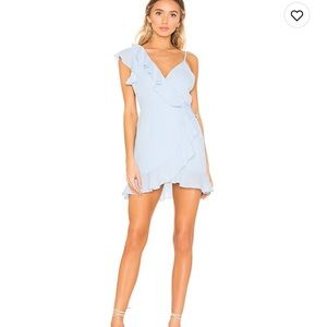 Superdown Areanna asymmetrical wrap baby blue dress